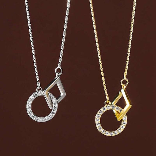 Luxury Korean Trendy Gold Plated Fine Jewelry Zircon Round Square Crossed Pendant Necklaces For Women