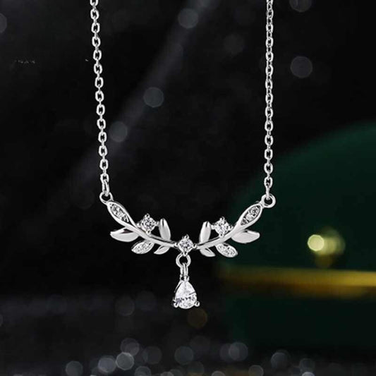 IRAMAT 925 Sterling Silver Zircon Necklace | Elegant Leaf Pendant for Women | Perfect Gift for Weddings & Parties