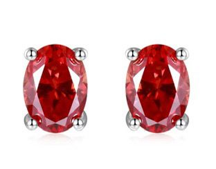 YunTong Jewelry 925 Silver Oval Moissanite Stud Earrings - 1 Carat VVS1 Color, Green & Red Variations - Cross-Border Hot Selling