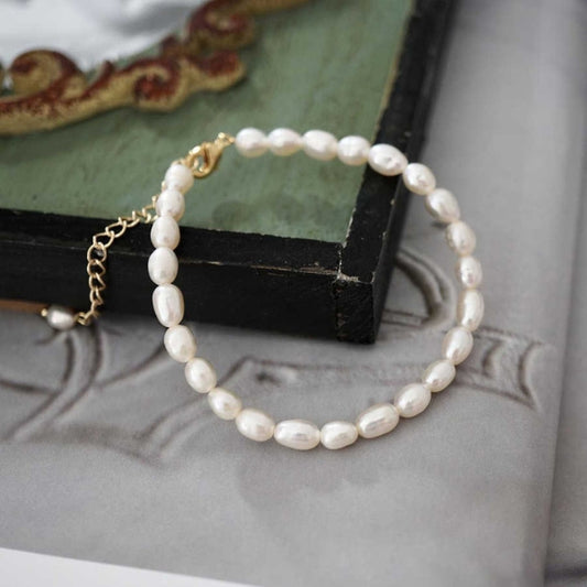 IRAMAT 18K Gold Plated Freshwater Pearl Bracelet | Dainty Wedding Jewelry for Women | Minimalist Charm Accessory